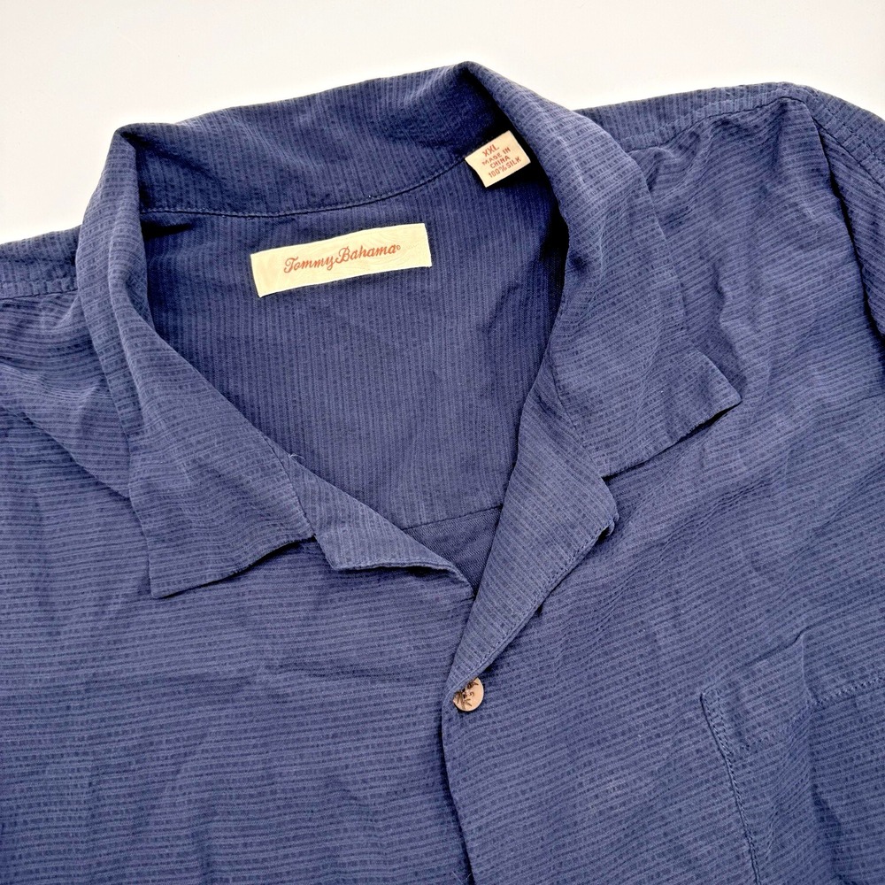 Tommy Bahama Men XXL Silk Blue Jacquard Textured Short Sleeve Camp‎ Button Shirt